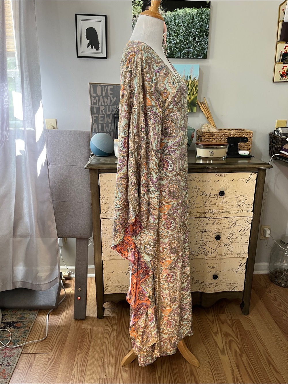 EARTHBOUND REVERSIBLE KIMONO SLEEVE WRAP PAISLEY MULTICOLORED DRESS SIZE LARGE - Picture 6 of 16